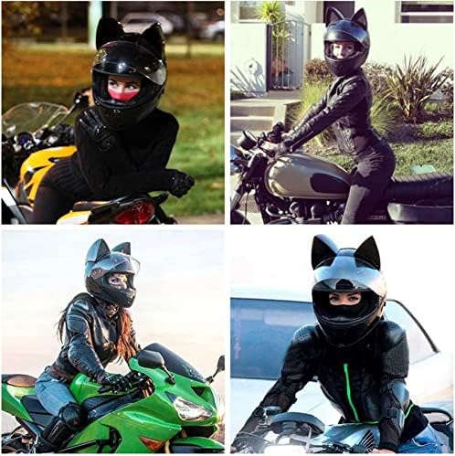1687826953 51LQtMBKIbL. AC Casco de motocicleta Orejas de gato de dibujos animados lindo con visera Casco de motocicleta aprobado por DOT / ECE Scooter de cara completa para mujeres Adultos Casco de carreras C,M = 54-56CM