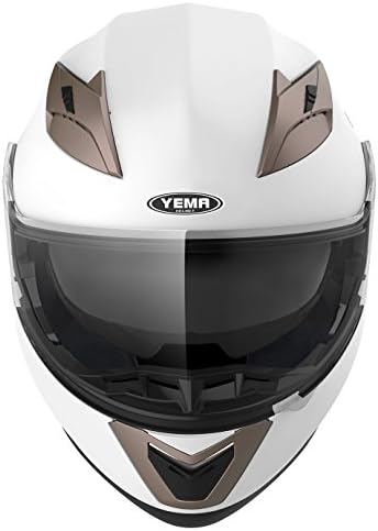 Casco de motocicleta modular aprobado por ECE - YEMA YM-925 Casco integral de motocicleta para scooter para mujeres, hombres y adultos con doble visera-Blanco-S