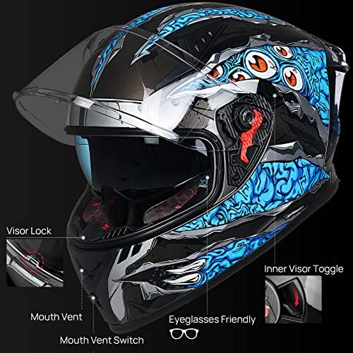 510JqpPyKcL. AC ILM Casco de Moto Integral para Hombre y Mujer-Casco de Moto con 2 Viseras Compatibles con Pinlock Transparente y de Colores-DOT&ECE Street Motocross Casco Modelo Z501 Manta Blue M