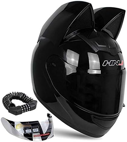 Casco desmontable LXTIN con Orejas de gato, casco de motocicleta, versión mejorada creativa, casco con Orejas de gato, casco integral para motocicleta, negro XL