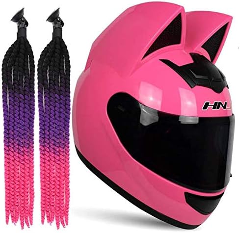 HXSD personalidad calle auriculares cara completa orejas de gato para hombres mujeres doble trenzado ventosa auricular rosa XL