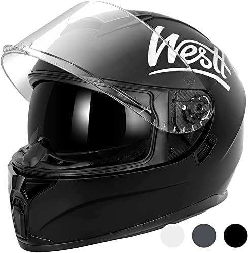 Westt Casco de Motocross con Visera Doble y Visera Solar para Hombres Mujeres Touring Racing Scooter Ciclomotor Chopper Certificado ECE DOT Negro L (59-60cm)